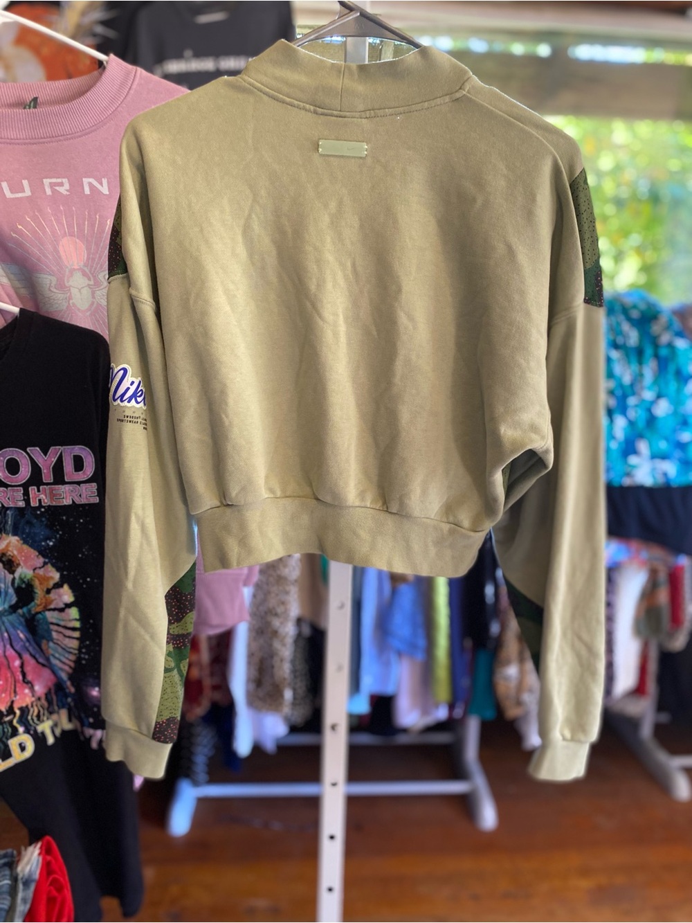 Nike Olive Green Cropped Crewneck Sweatshirt with Camo Panels - Picture 5 of 5